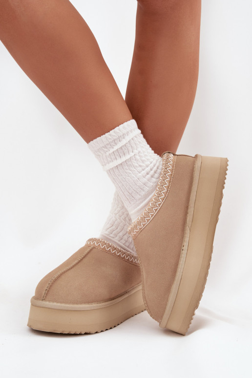 Laag van suède SneeuIn laarzen DamesHaftem met platform Vinceza 97960 beige