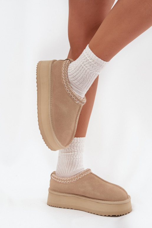 Laag van suède SneeuIn laarzen DamesHaftem met platform Vinceza 97960 beige