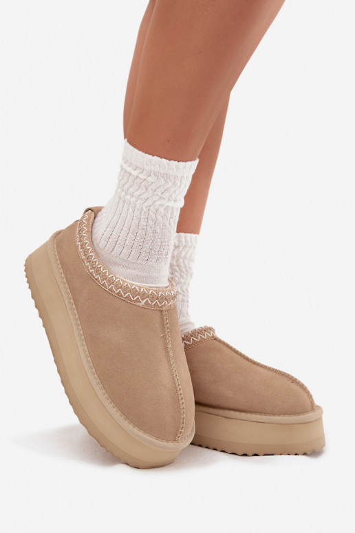 Laag van suède SneeuIn laarzen DamesHaftem met platform Vinceza 97960 beige