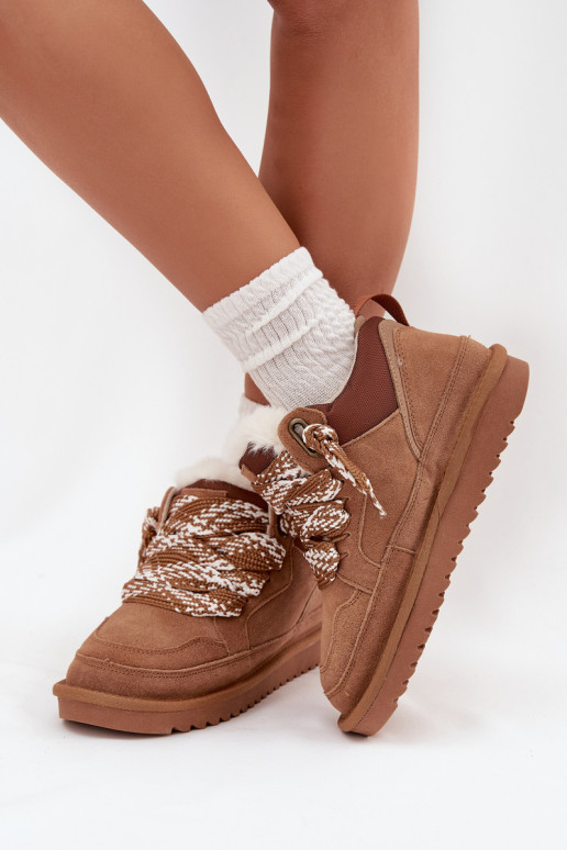 van suède SneeuIn laarzen Dames met bont I Grubym Vetersluitingm Vinceza 97963 bruine kleur