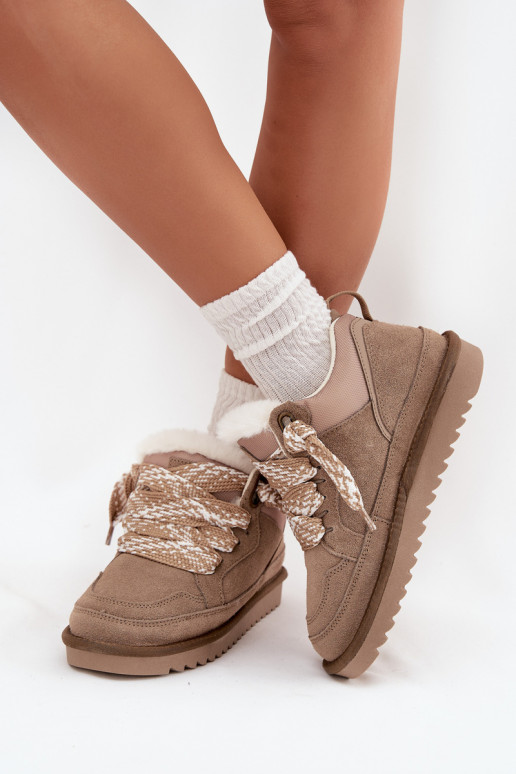 van suède SneeuIn laarzen Dames met bont I Grubym Vetersluitingm Vinceza 97963 beige