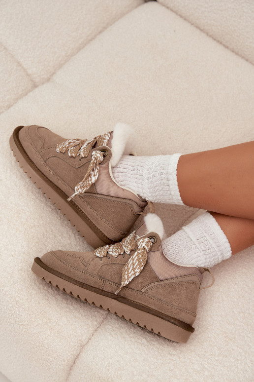 van suède SneeuIn laarzen Dames met bont I Grubym Vetersluitingm Vinceza 97963 beige