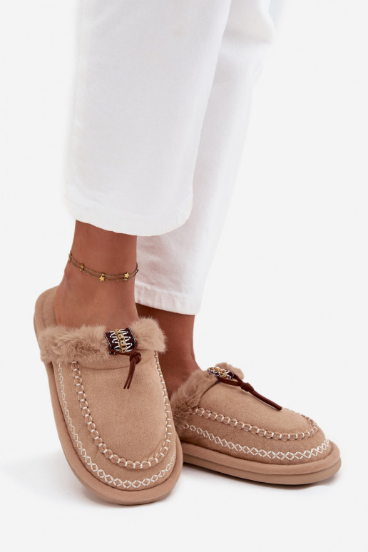 Slippers Dames met bont I Haftem beige Perivelle