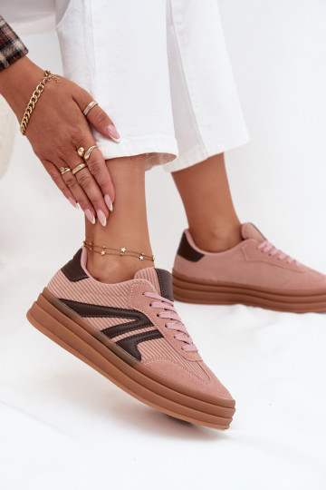 Dames velours sneakers in sportieve stijl met plateau, roze Skye