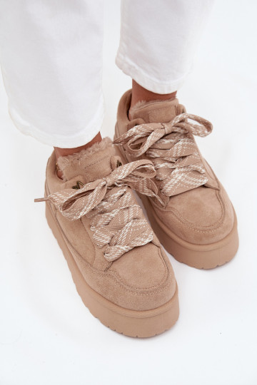 met veters SneeuIn laarzen Dames met platform opInarmen met bont erin beige Tavelle