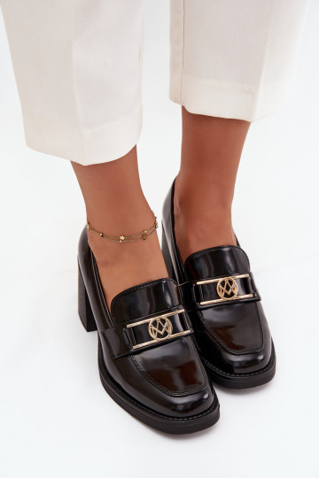 Zwarte dames pumps met hakken en gouden details „Privelle"
