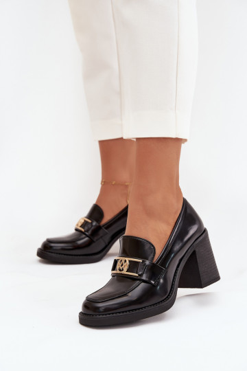 Zwarte dames pumps met hakken en gouden details „Privelle" 2