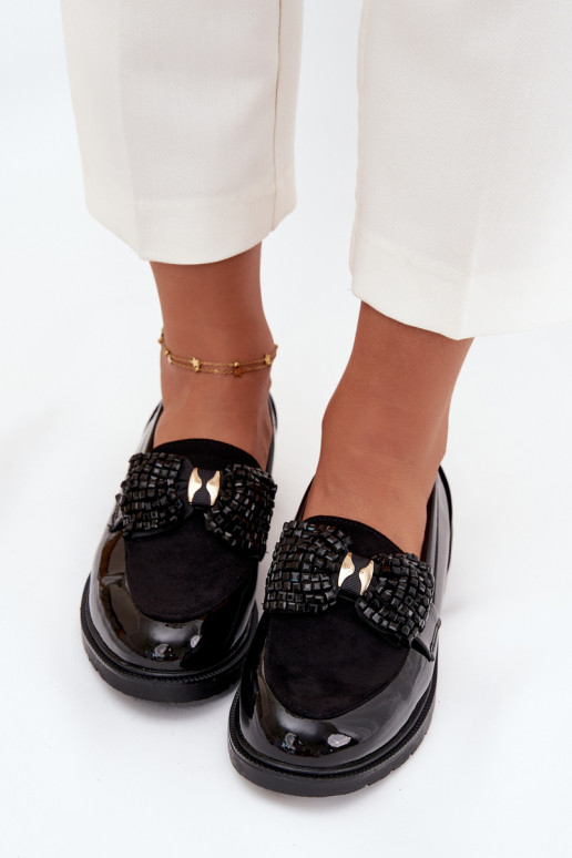 Gelakte mocassins Dames met strikjes S.Barski HY51-319 Zwarte kleur Gelakte mocassins Dames met strikjes S.Barski HY51-319 Zwarte kleur