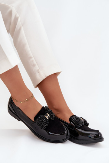 Gelakte mocassins Dames met strikjes S.Barski HY51-319 Zwarte kleur 2