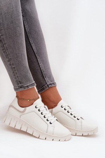 Leren dames schoenen met veters Vinceza 41493 in wit