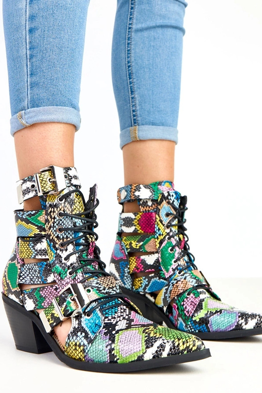 Multicolore botines op hak met veters...