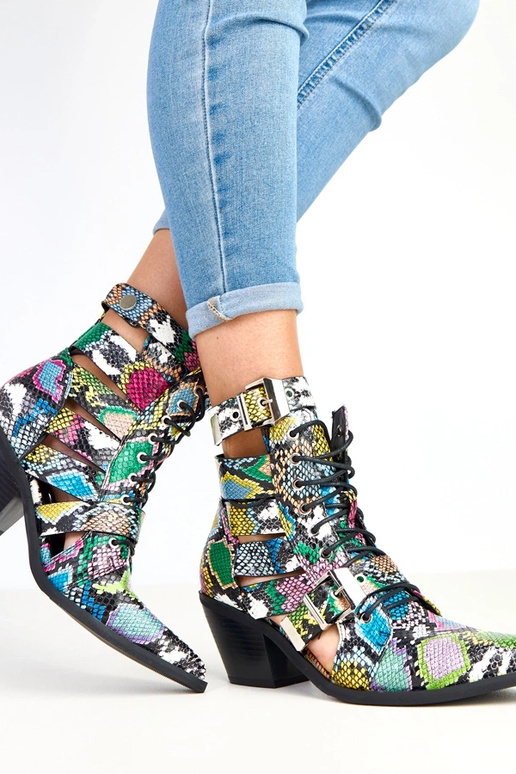 Multicolore botines op hak met veters...