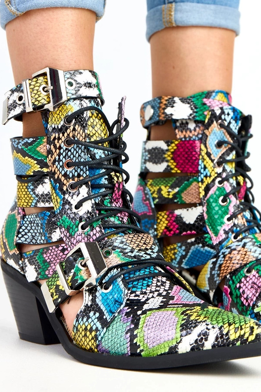 Multicolore botines op hak met veters...