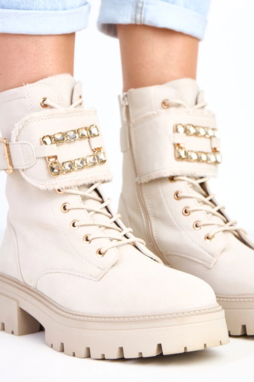 Beige warme botines op een platform versierd met stenen Dajana 2
