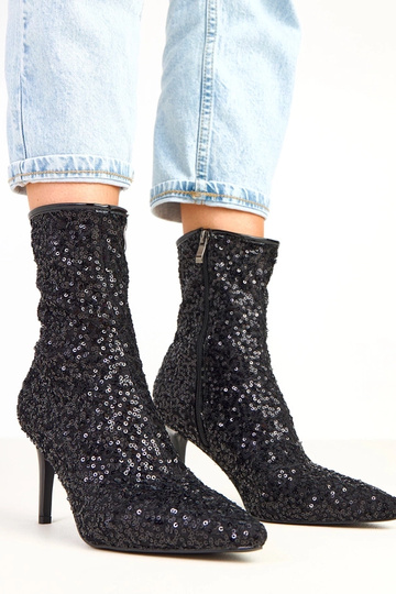 Zwarte botines met glitterafwerking op hoge hak Venda