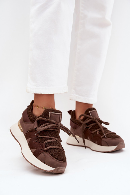 opInarmen Sneakers model schoenen Dames met platform bruine kleur Juvira opInarmen Sneakers model schoenen Dames met platform bruine kleur Juvira