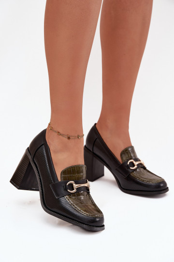 Dames schoenen met hakken en gouden details in groen-zwart Novella 2