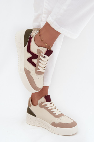 Dames sportieve schoenen met platform en gouden details, zandkleur, Zalvra