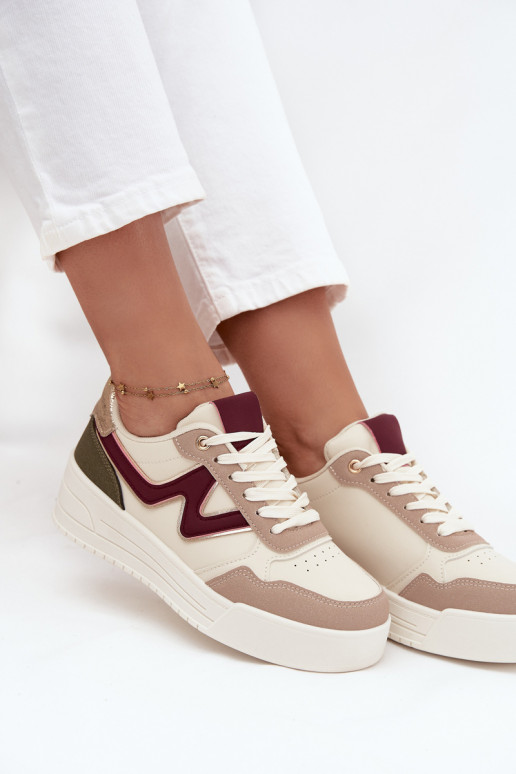 Sneakers model schoenen Dames met platform met gouden details beige Zalvra Sneakers model schoenen Dames met platform met gouden details beige Zalvra