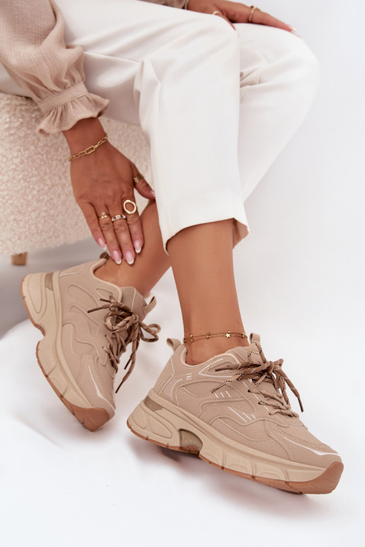 sportschoenen Sneakers model schoenen DamesPodInójnym Vetersluitingm beige Annelie