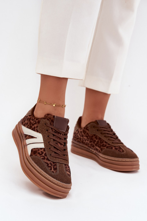 Sneakers model schoenen Dames met platform met luipaardbontpatronen bruine kleur Skye