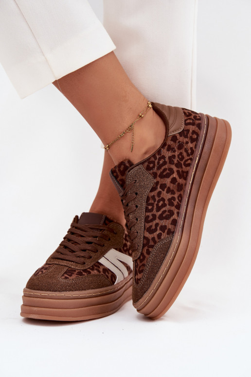 Sneakers model schoenen Dames met platform met luipaardbontpatronen bruine kleur Skye