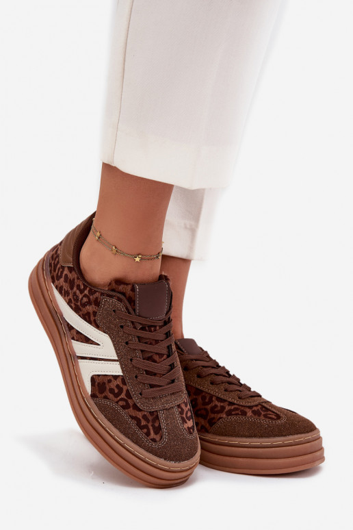 Sneakers model schoenen Dames met platform met luipaardbontpatronen bruine kleur Skye