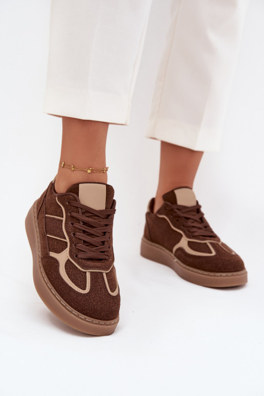 Laag Sneakers model schoenen Dames bruine kleur Brenelle Laag Sneakers model schoenen Dames bruine kleur Brenelle