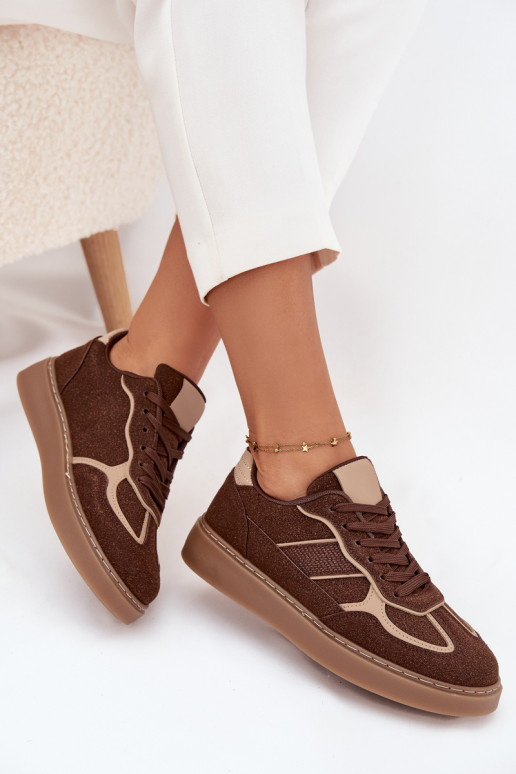 Laag Sneakers model schoenen Dames bruine kleur Brenelle Laag Sneakers model schoenen Dames bruine kleur Brenelle