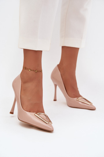 Lakken hoge hakken met gouden details, zandkleur Paivelle 2