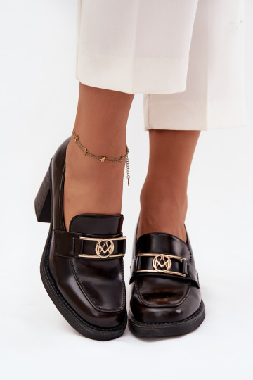 Dames schoenen met hakken en gouden details, chocolade kleur Privelle