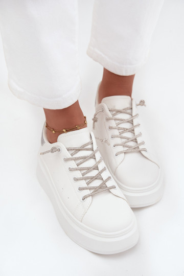 Sneakers model schoenen Dames met platform Met sierlijk Vetersluitingm En glitter Initte kleur Belmira