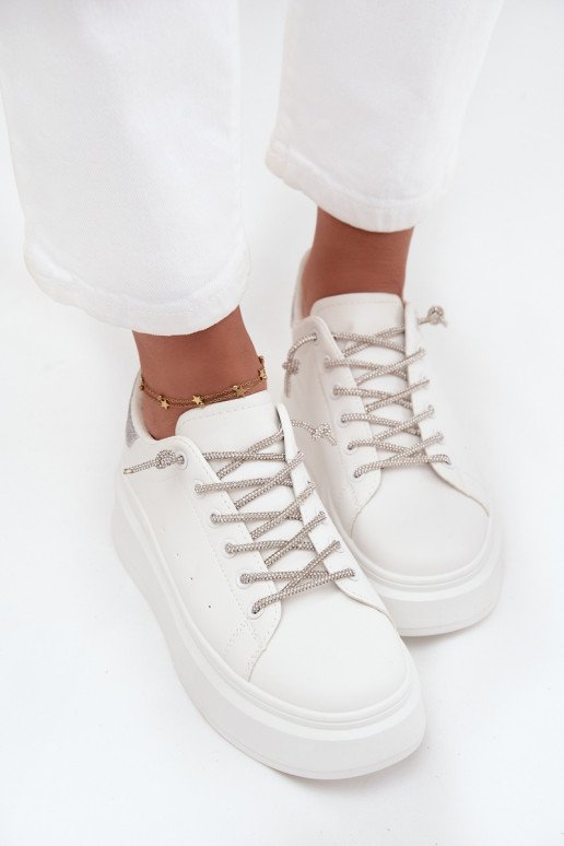 Sneakers model schoenen Dames met platform Met sierlijk Vetersluitingm En glitter Initte kleur Belmira Sneakers model schoenen Dames met platform Met sierlijk Vetersluitingm En glitter Initte kleur Belmira