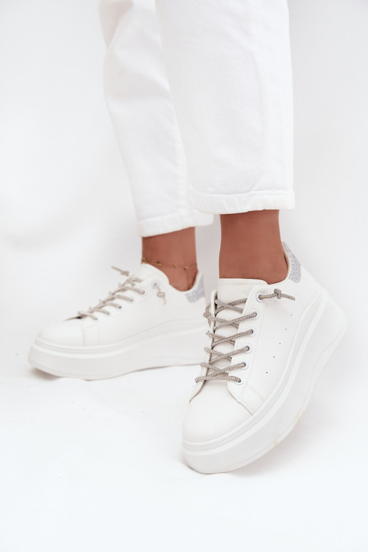 Sneakers model schoenen Dames met platform Met sierlijk Vetersluitingm En glitter Initte kleur Belmira Sneakers model schoenen Dames met platform Met sierlijk Vetersluitingm En glitter Initte kleur Belmira