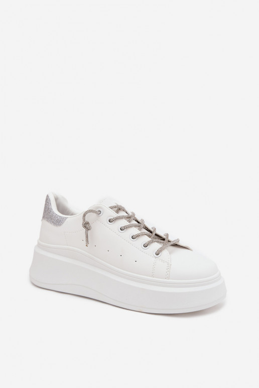 Sneakers model schoenen Dames met platform Met sierlijk Vetersluitingm En glitter Initte kleur Belmira Sneakers model schoenen Dames met platform Met sierlijk Vetersluitingm En glitter Initte kleur Belmira