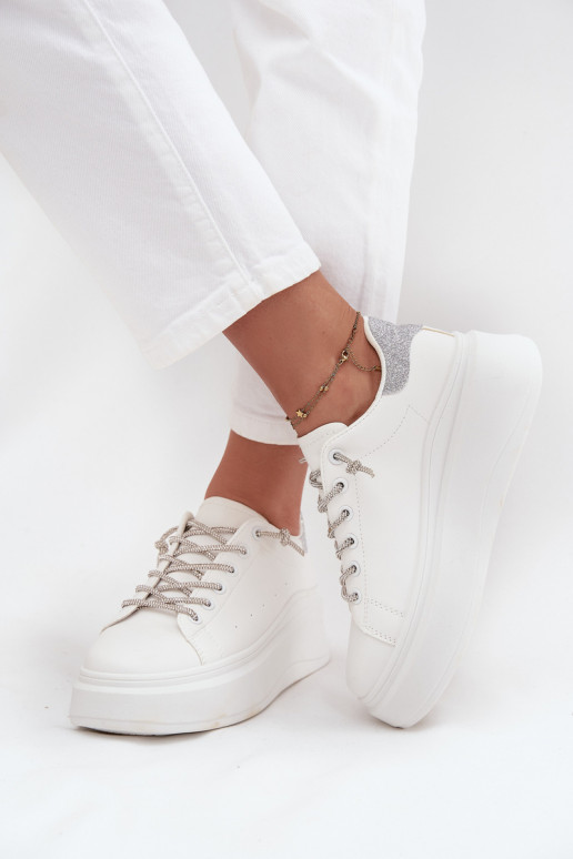 Sneakers model schoenen Dames met platform Met sierlijk Vetersluitingm En glitter Initte kleur Belmira Sneakers model schoenen Dames met platform Met sierlijk Vetersluitingm En glitter Initte kleur Belmira