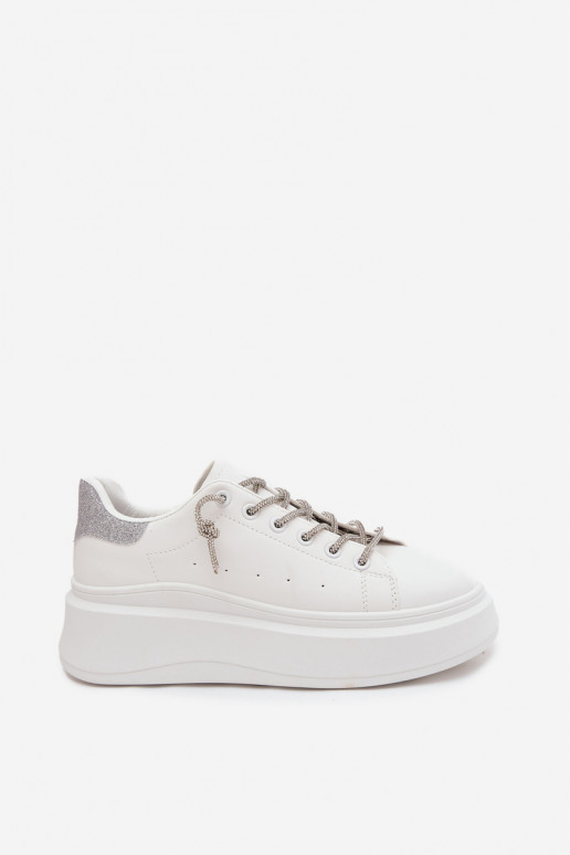 Sneakers model schoenen Dames met platform Met sierlijk Vetersluitingm En glitter Initte kleur Belmira Sneakers model schoenen Dames met platform Met sierlijk Vetersluitingm En glitter Initte kleur Belmira