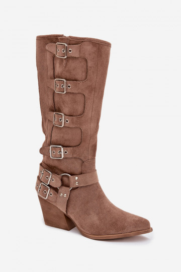 laarzen coInboystijl met hakken met gespen beige Fivelle 2