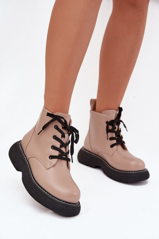 opInarmen Dameslaarzen met platform met veters beige Harmine opInarmen Dameslaarzen met platform met veters beige Harmine