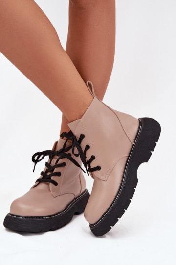 Warm gevoerde damesankleboots met platform en veters, zandkleur, Harmine 2