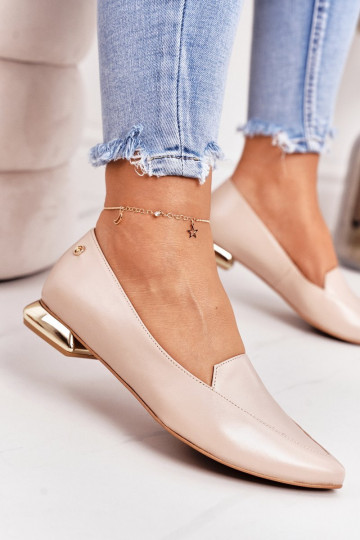 Sandkleurige mocassins met gouden hakken Laura Messi 2013