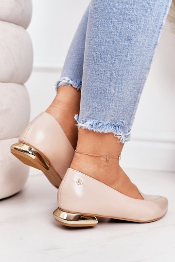 Sandkleurige mocassins met gouden hakken Laura Messi 2013 2