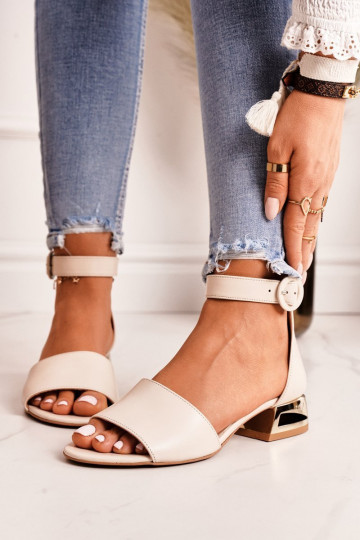 Dames sandalen met gouden hakken Laura Messi 2143 beige 2