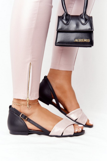 Roze-zwarte gelakte natuurlijke leren sandalen Tai turiciejka 04614-15