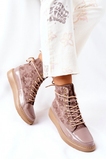 Sportieve stijl Leer schoenen LeInski 3034 beige met camouflage