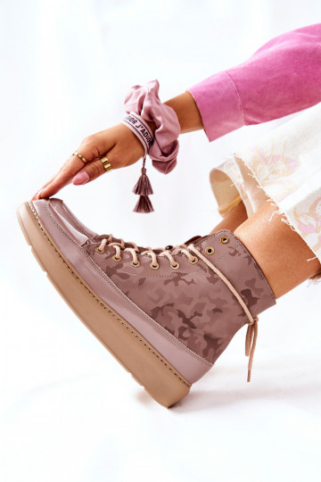 Sportieve stijl Leer schoenen LeInski 3034 beige met camouflage 2