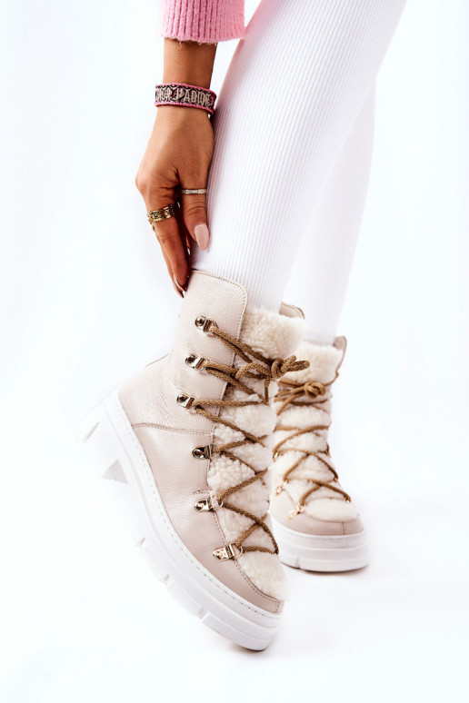 opInarmen Leer Laarzen schoenen ivoor Nerisso