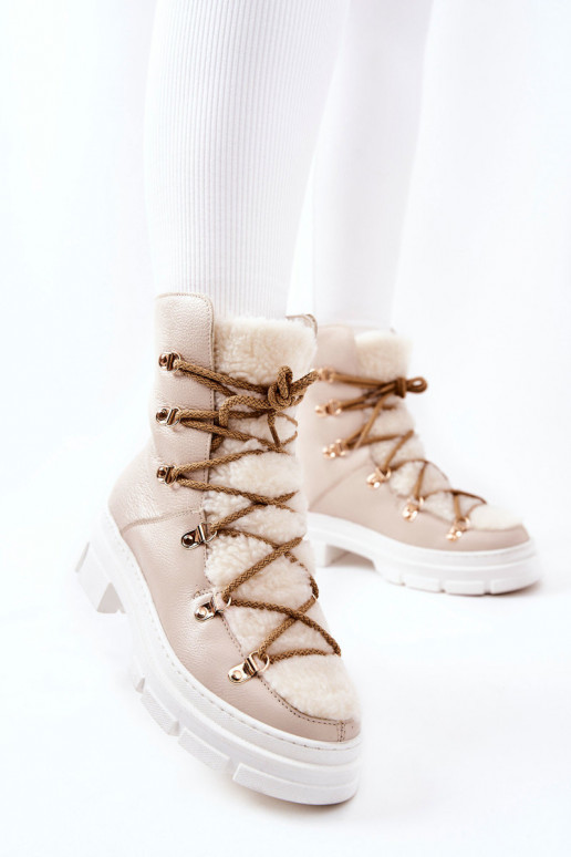 opInarmen Leer Laarzen schoenen ivoor Nerisso