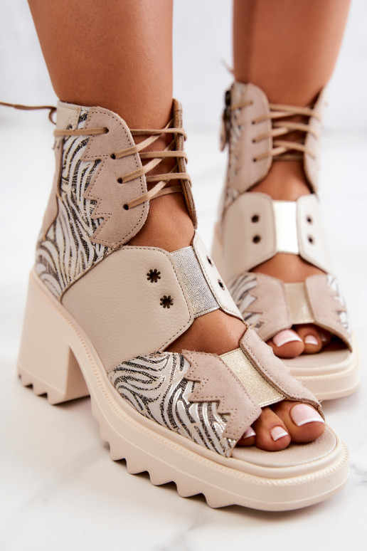 Leer Laarzen met ritssluitingen Het heeftciejka 05321-04 beige