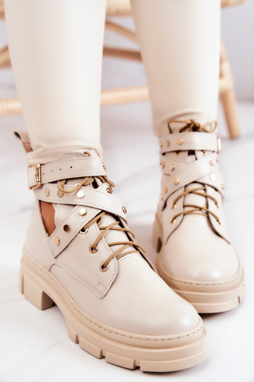 Leer Dames Laarzen Met uitsparingen ivoor Everly Leer Dames Laarzen Met uitsparingen ivoor Everly